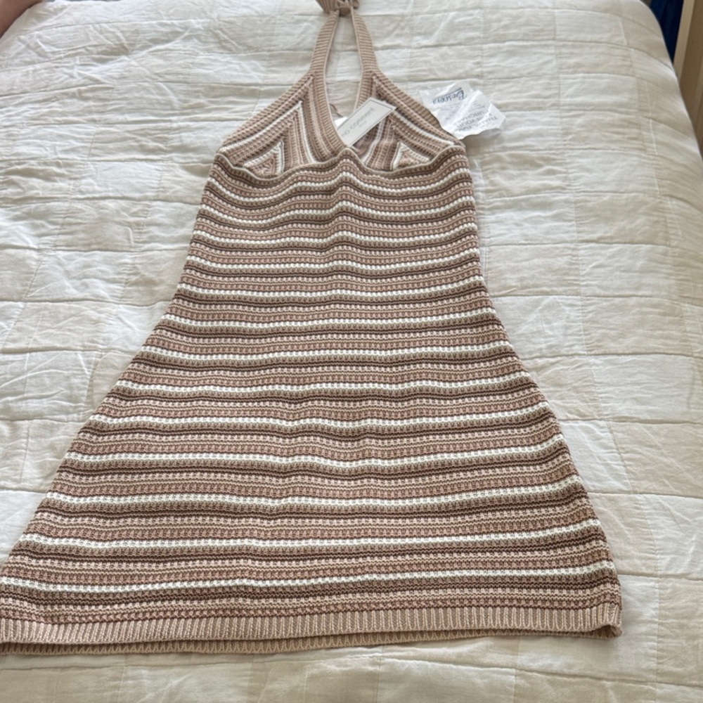 Striped Backless Knit Dress - Tan and Cream